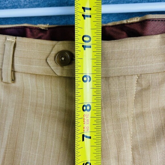 TZARELLI ITALY Mens Tan Wool Striped Dress Pants 34x27.5 Flat Front Straight Leg - Picture 9 of 11